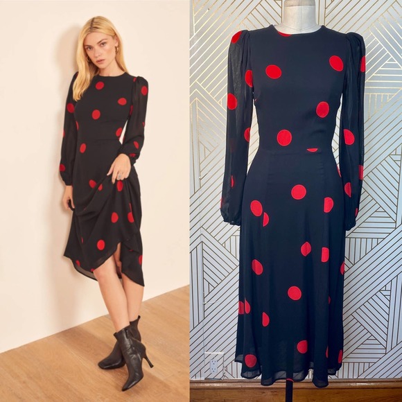 Reformation Dresses & Skirts - Reformation Luanne Dress Black Red Polka Dot